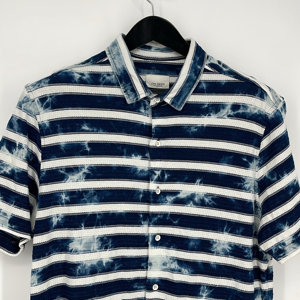 Civil Society Naxos Button Up Knit Shirt (Marbled Indigo) size L 100% Cotton EUC